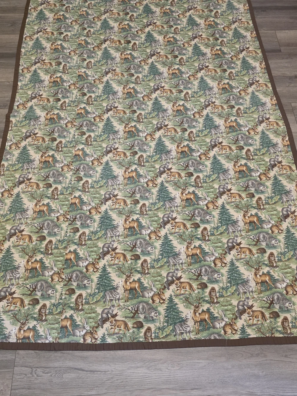 Vtg Handmade Wildlife Quilt Throw Rustic Cabin Lodge Decor, Deer Wolf Fox Animal